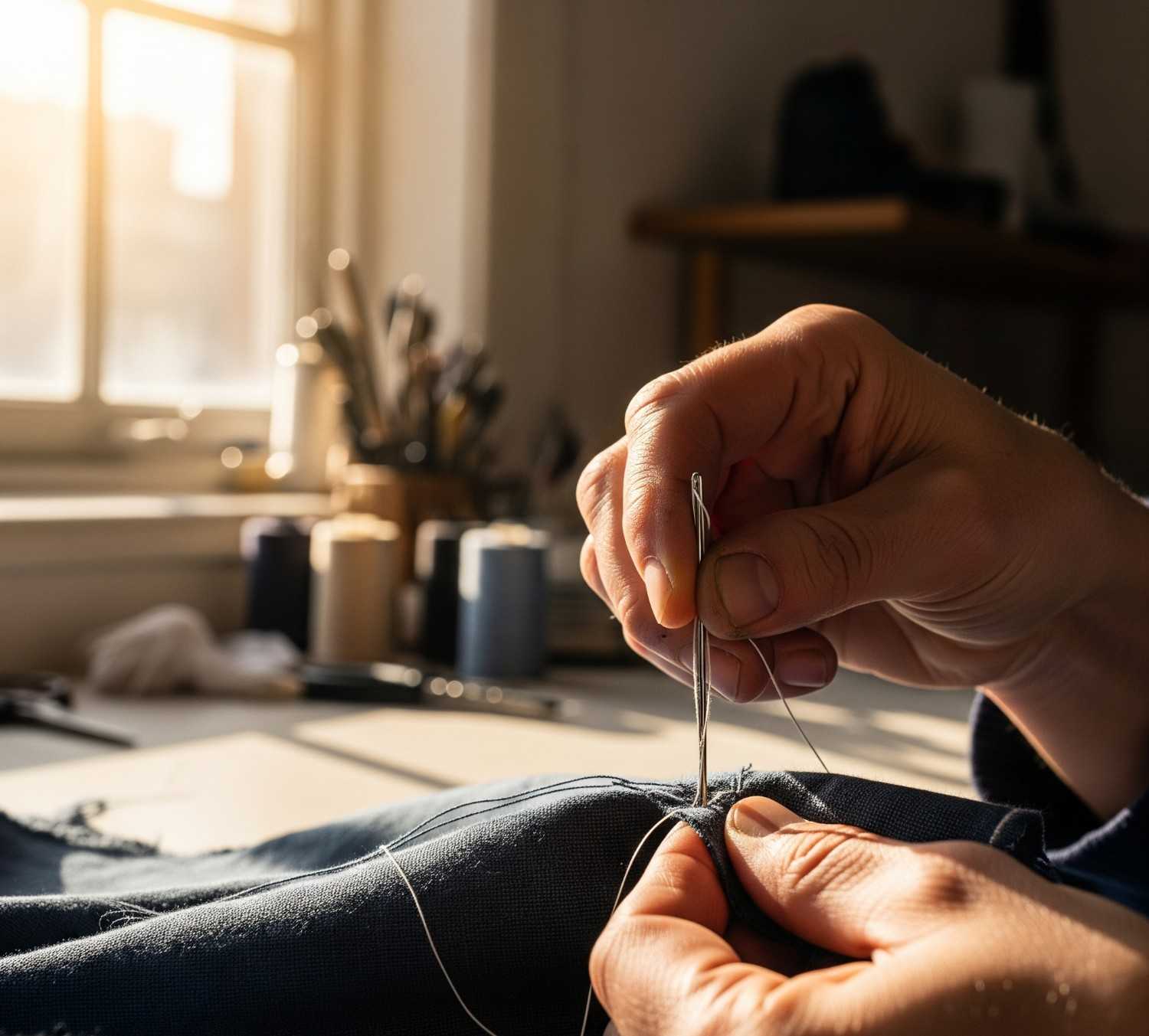 Women artisans sewing in a bright workshop